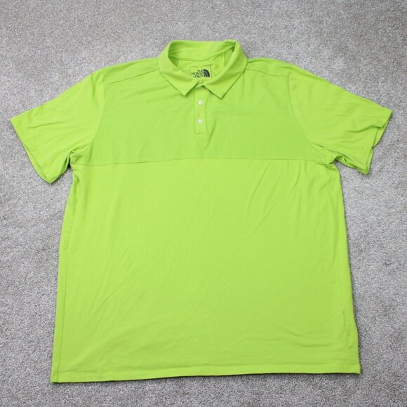 The North Face Polo Shirt Men 2XL XXL Bright Green Cotton Stretch Breathable S/S - Picture 1 of 13
